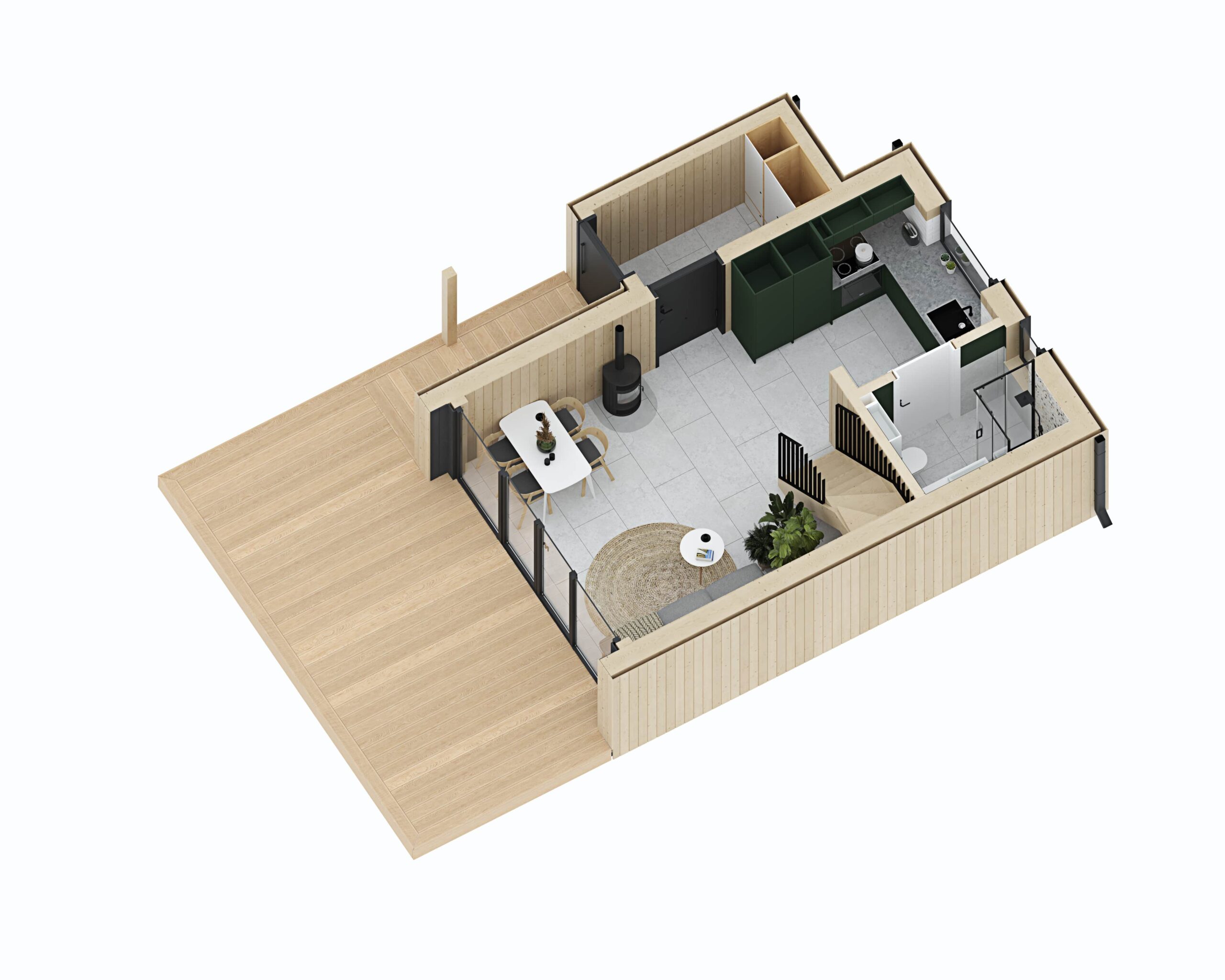 Całoroczny dom na zgłoszenie - Rzut parteru 3D
